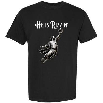 He Is Rizzin Jesus Playing Baseball Funny Sports Rizz Garment-Dyed Heavyweight T-Shirt