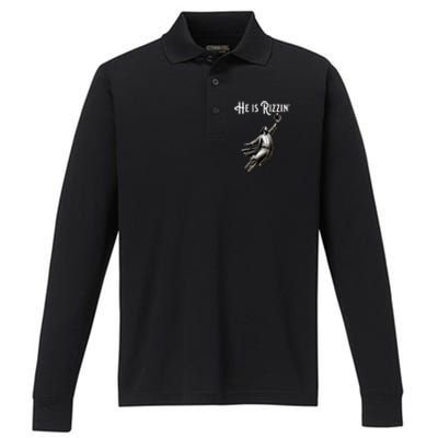 He Is Rizzin Jesus Playing Baseball Funny Sports Rizz Performance Long Sleeve Polo