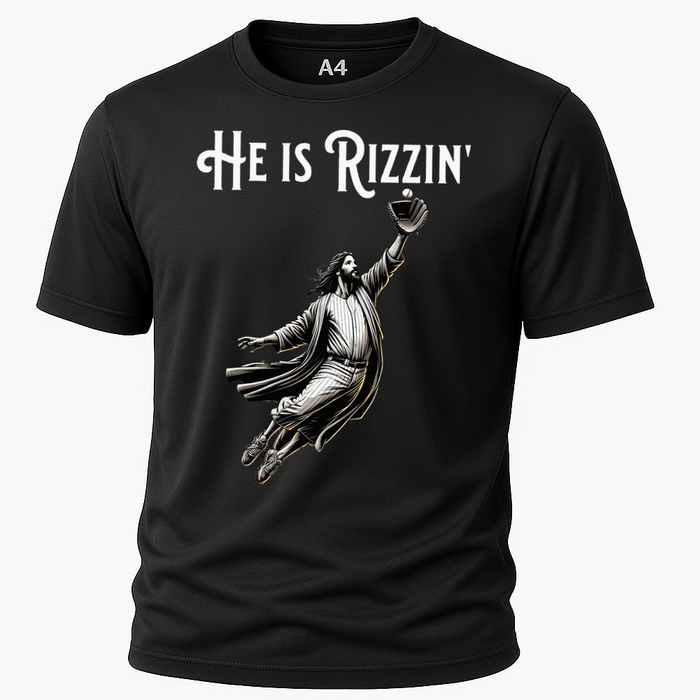 He Is Rizzin Jesus Playing Baseball Funny Sports Rizz Cooling Performance Crew T-Shirt