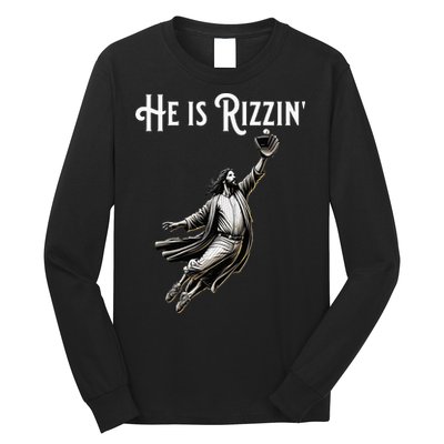 He Is Rizzin Jesus Playing Baseball Funny Sports Rizz Long Sleeve Shirt