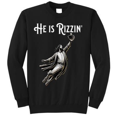 He Is Rizzin Jesus Playing Baseball Funny Sports Rizz Sweatshirt
