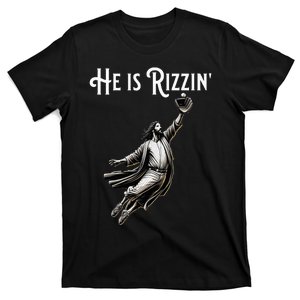 He Is Rizzin Jesus Playing Baseball Funny Sports Rizz T-Shirt