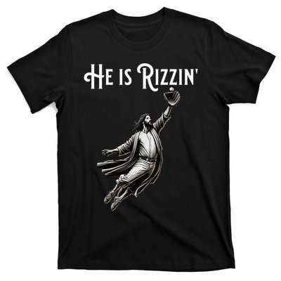 He Is Rizzin Jesus Playing Baseball Funny Sports Rizz T-Shirt