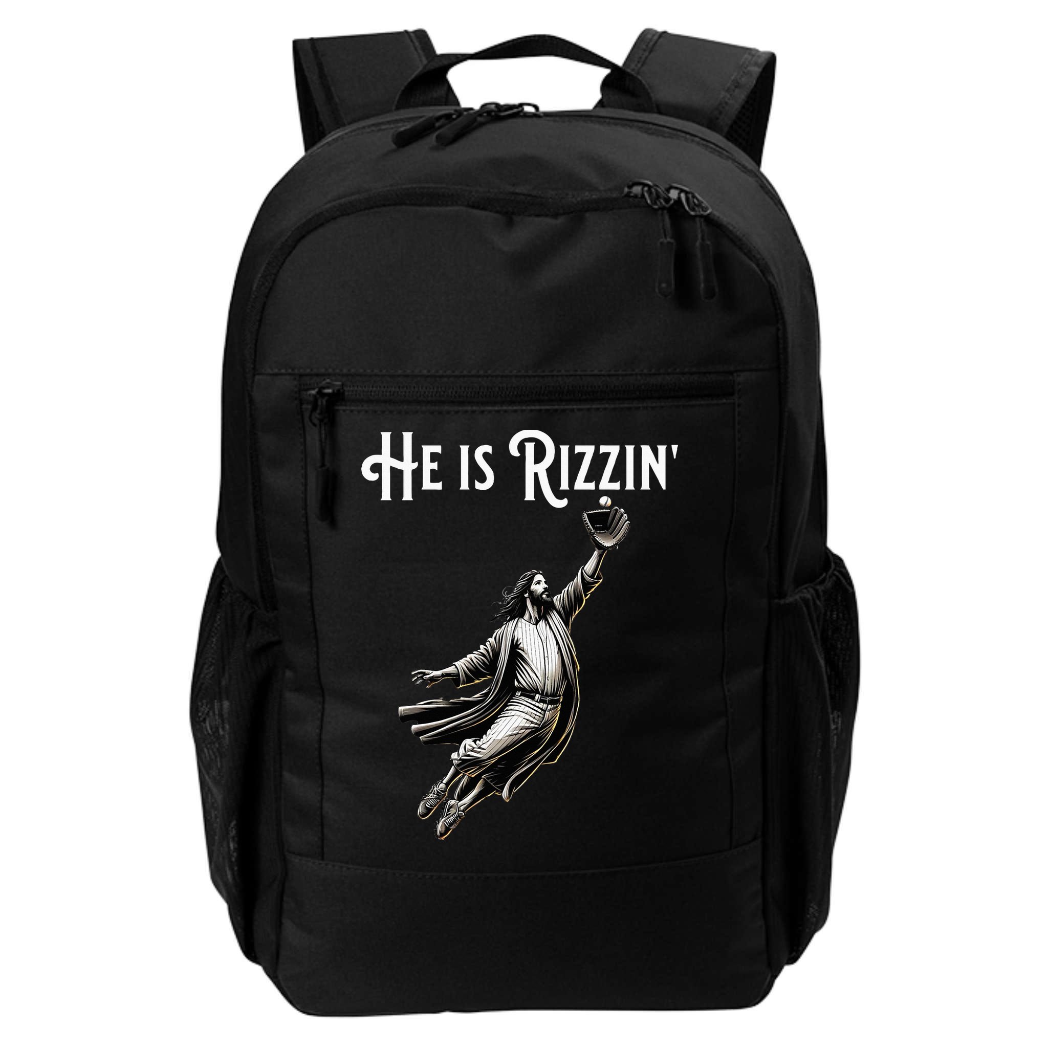 He Is Rizzin Jesus Playing Baseball Funny Sports Rizz Backpack