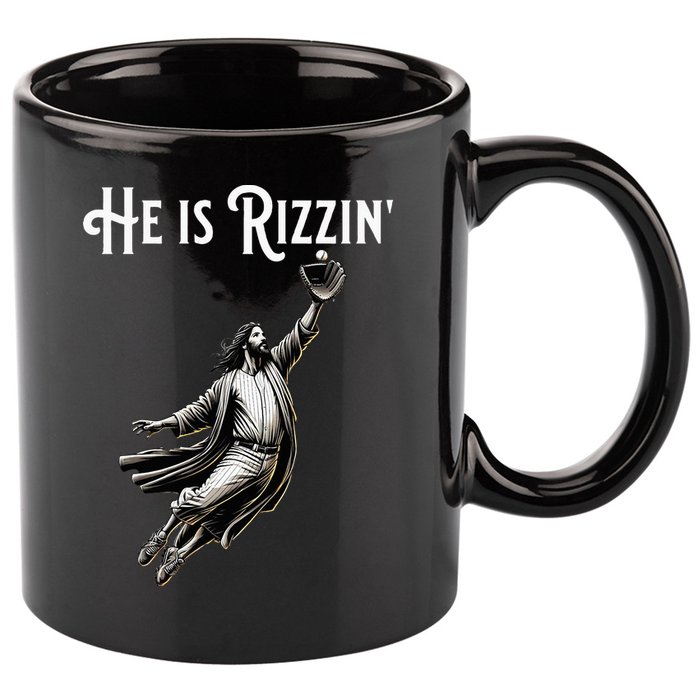 He Is Rizzin Jesus Playing Baseball Funny Sports Rizz 11oz C Handle Ceramic Mug