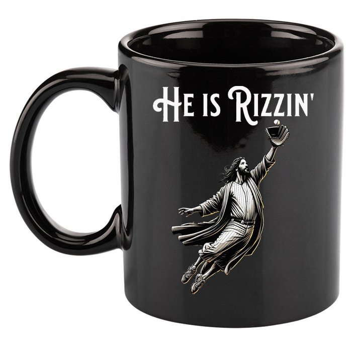 He Is Rizzin Jesus Playing Baseball Funny Sports Rizz 11oz C Handle Ceramic Mug