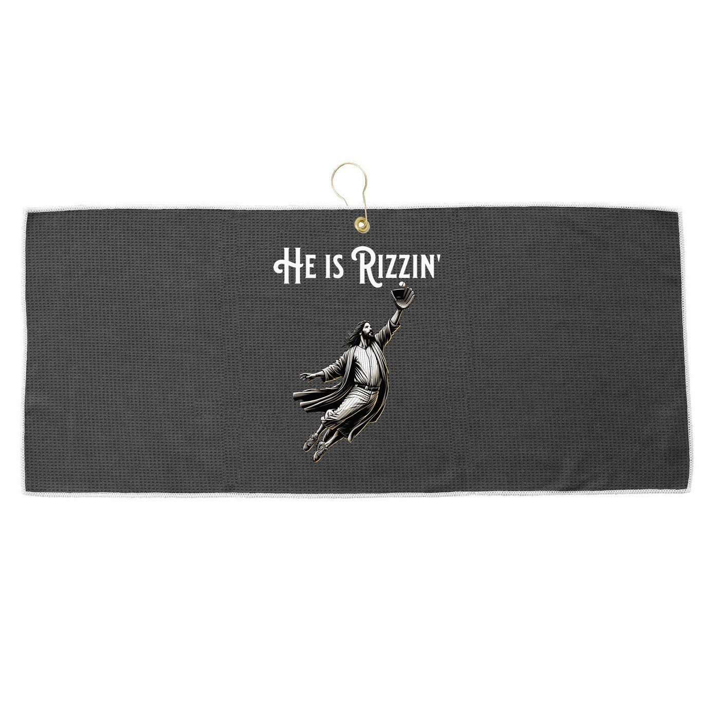 He Is Rizzin Jesus Playing Baseball Funny Sports Rizz Large Microfiber Waffle Golf Towel