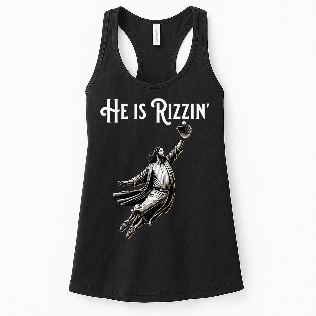 He Is Rizzin Jesus Playing Baseball Funny Sports Rizz Womens Tank Top