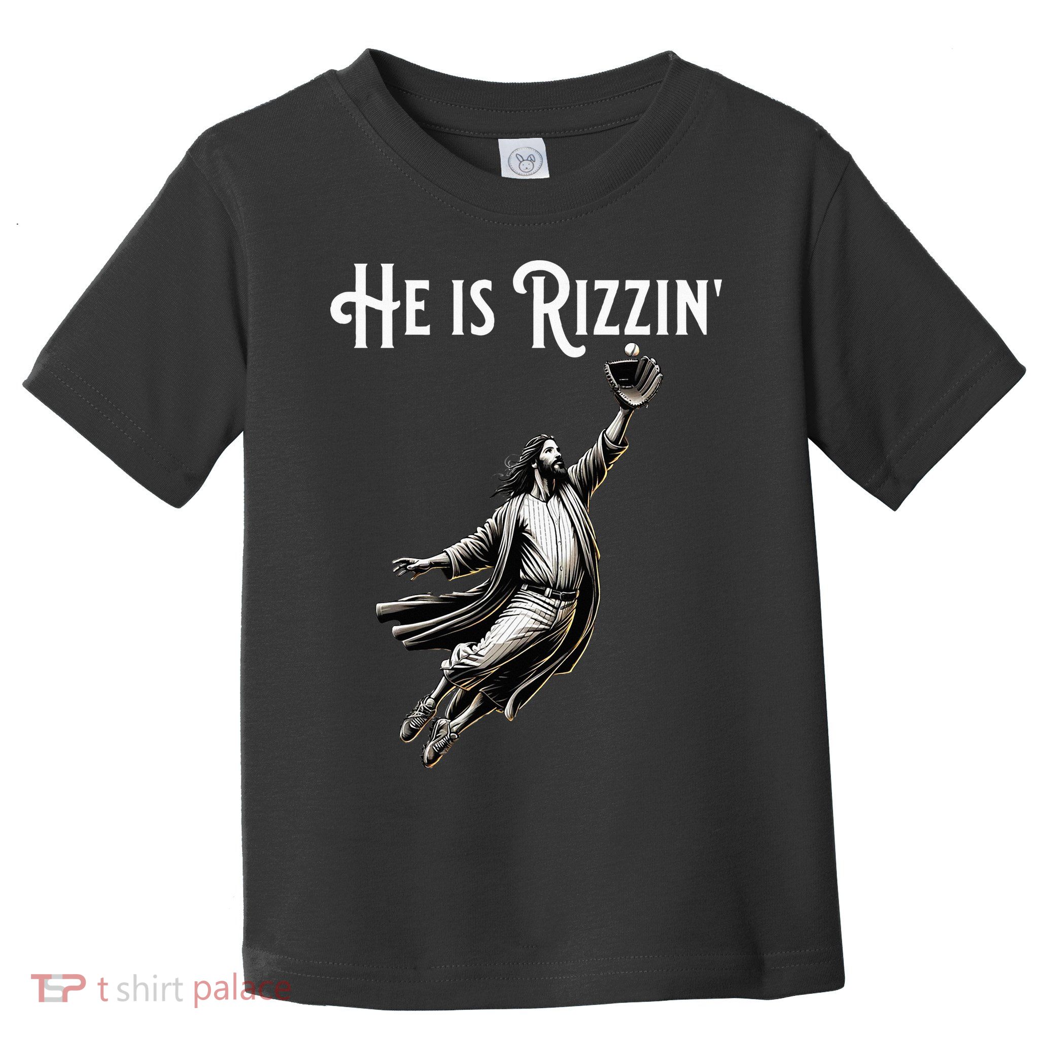 He Is Rizzin Jesus Playing Baseball Funny Sports Rizz Toddler T-Shirt
