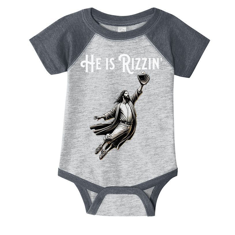 He Is Rizzin Jesus Playing Baseball Funny Sports Rizz Infant Baby Jersey Bodysuit