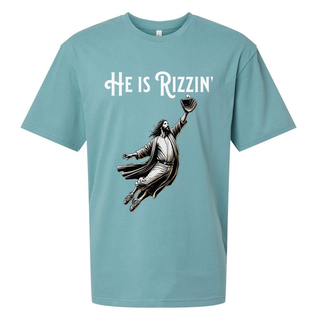 He Is Rizzin Jesus Playing Baseball Funny Sports Rizz Sueded Cloud Jersey T-Shirt