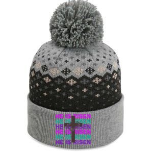 He Is Risen Retro Cross Easter The Baniff Cuffed Pom Beanie