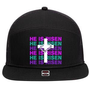 He Is Risen Retro Cross Easter 7 Panel Mesh Trucker Snapback Hat