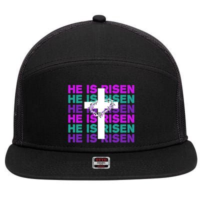 He Is Risen Retro Cross Easter 7 Panel Mesh Trucker Snapback Hat
