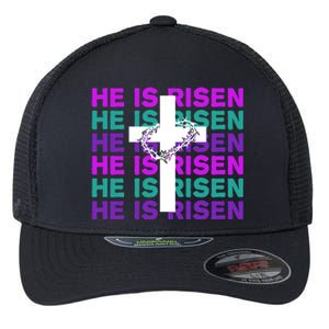 He Is Risen Retro Cross Easter Flexfit Unipanel Trucker Cap