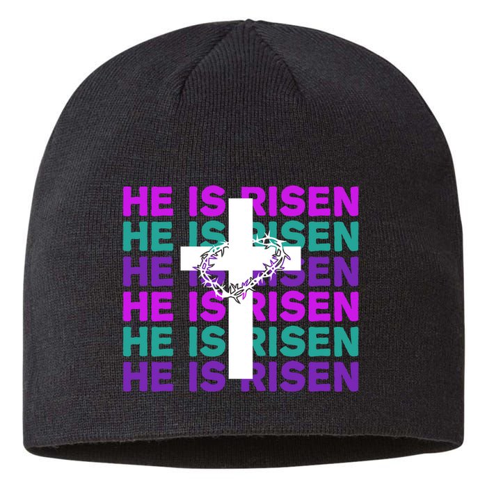 He Is Risen Retro Cross Easter Sustainable Beanie