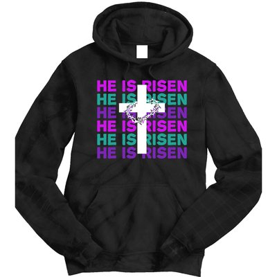 He Is Risen Retro Cross Easter Tie Dye Hoodie