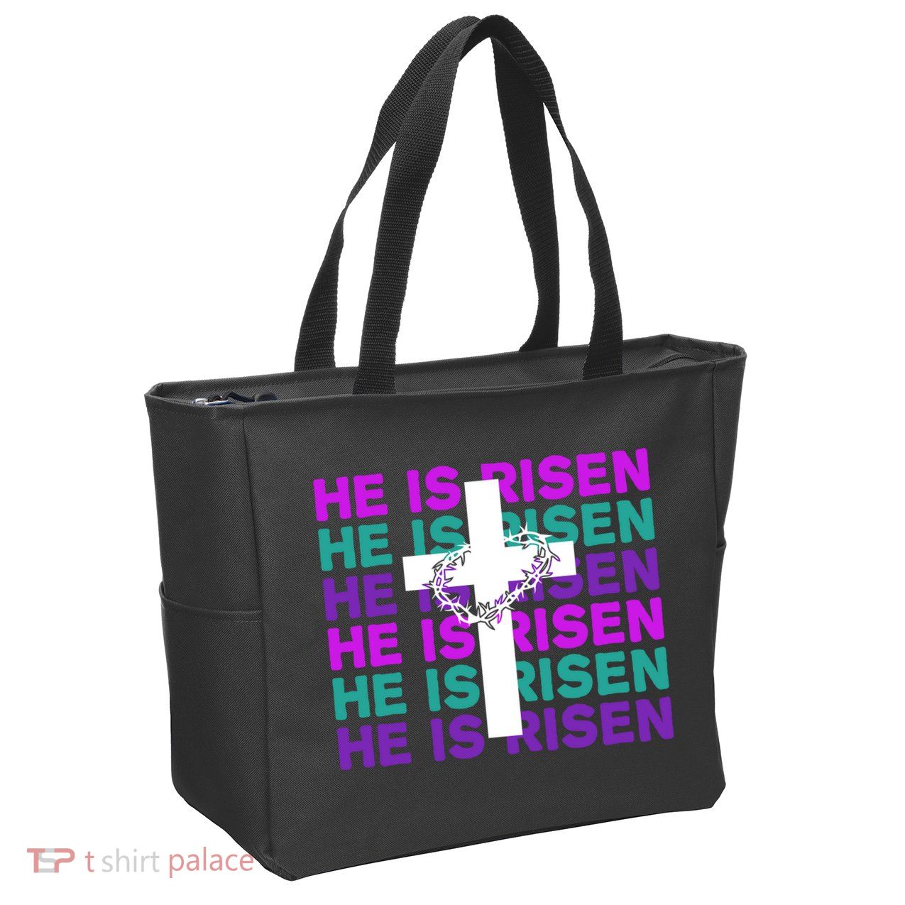 He Is Risen Retro Cross Easter Zip Tote Bag