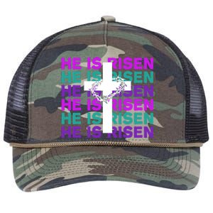 He Is Risen Retro Cross Easter Retro Rope Trucker Hat Cap