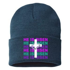 He Is Risen Retro Cross Easter Sustainable Knit Beanie