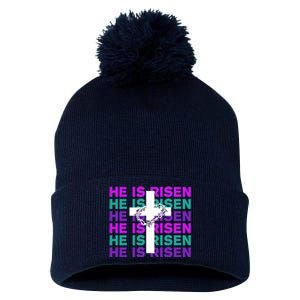 He Is Risen Retro Cross Easter Pom Pom 12in Knit Beanie