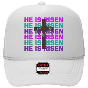 He Is Risen Retro Cross Easter High Crown Mesh Back Trucker Hat