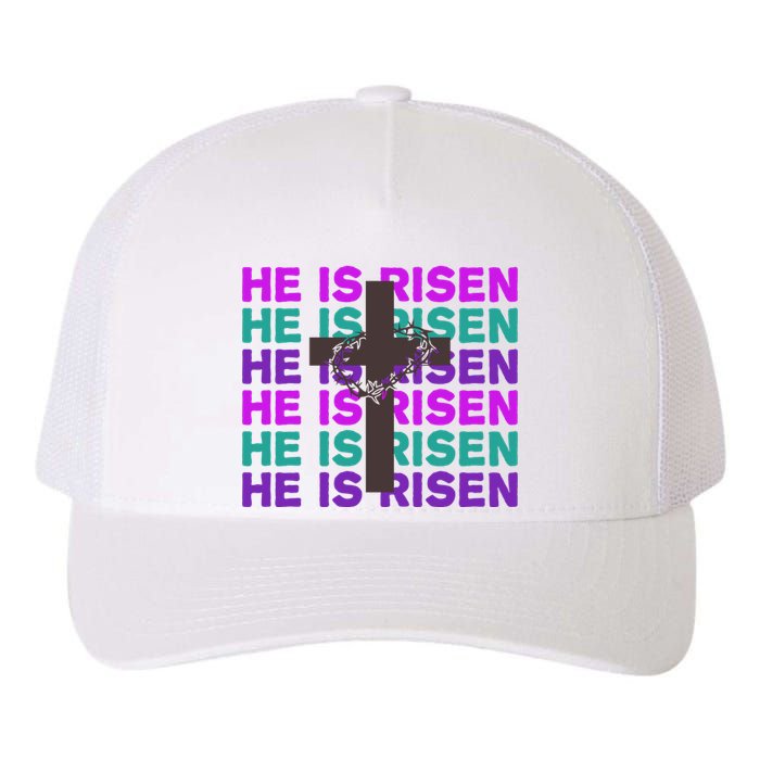 He Is Risen Retro Cross Easter Yupoong Adult 5-Panel Trucker Hat