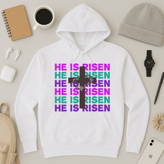 He Is Risen Retro Cross Easter Hoodie
