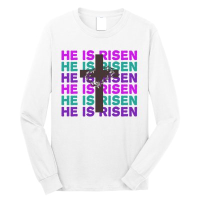 He Is Risen Retro Cross Easter Long Sleeve Shirt