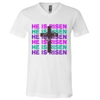 He Is Risen Retro Cross Easter V-Neck T-Shirt