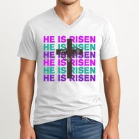 He Is Risen Retro Cross Easter V-Neck T-Shirt