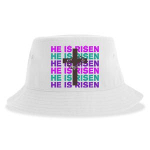 He Is Risen Retro Cross Easter Sustainable Bucket Hat