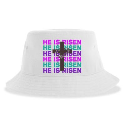 He Is Risen Retro Cross Easter Sustainable Bucket Hat
