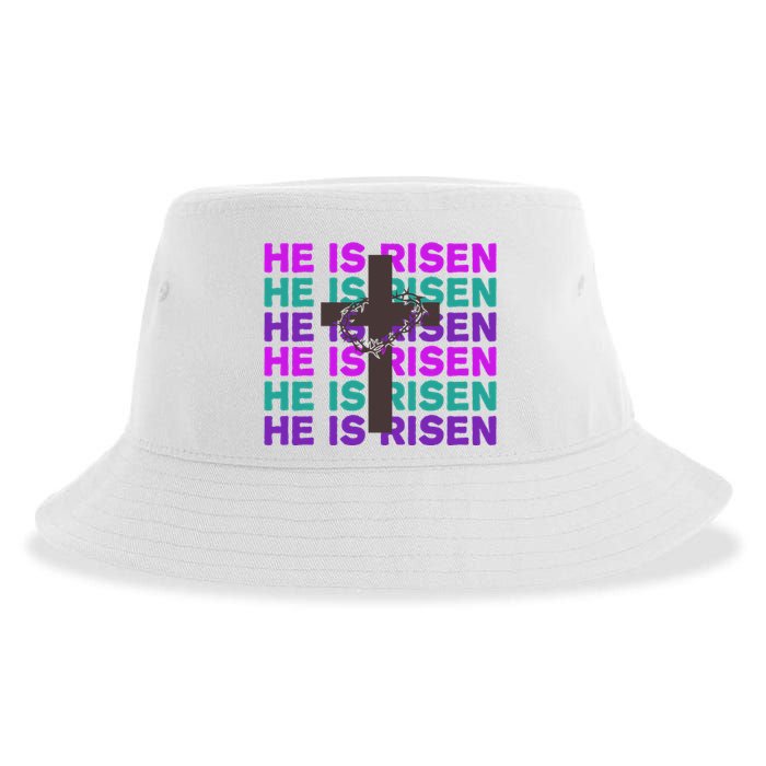 He Is Risen Retro Cross Easter Sustainable Bucket Hat