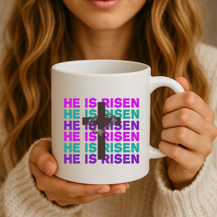 He Is Risen Retro Cross Easter Mug