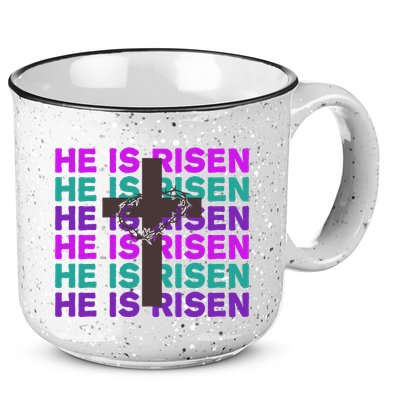 He Is Risen Retro Cross Easter 15oz Campfire Ceramic Mug