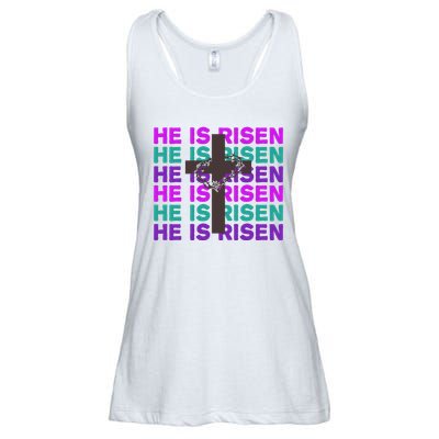 He Is Risen Retro Cross Easter Ladies Essential Flowy Tank