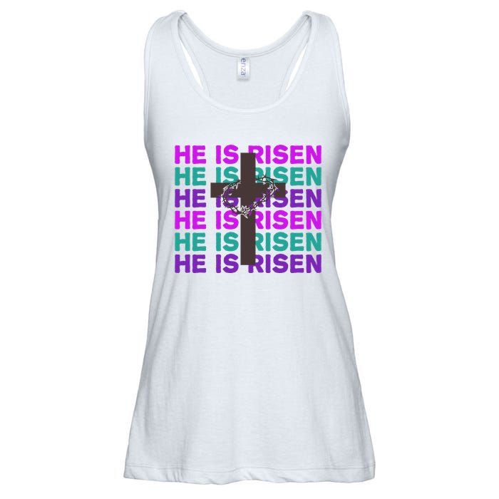 He Is Risen Retro Cross Easter Ladies Essential Flowy Tank