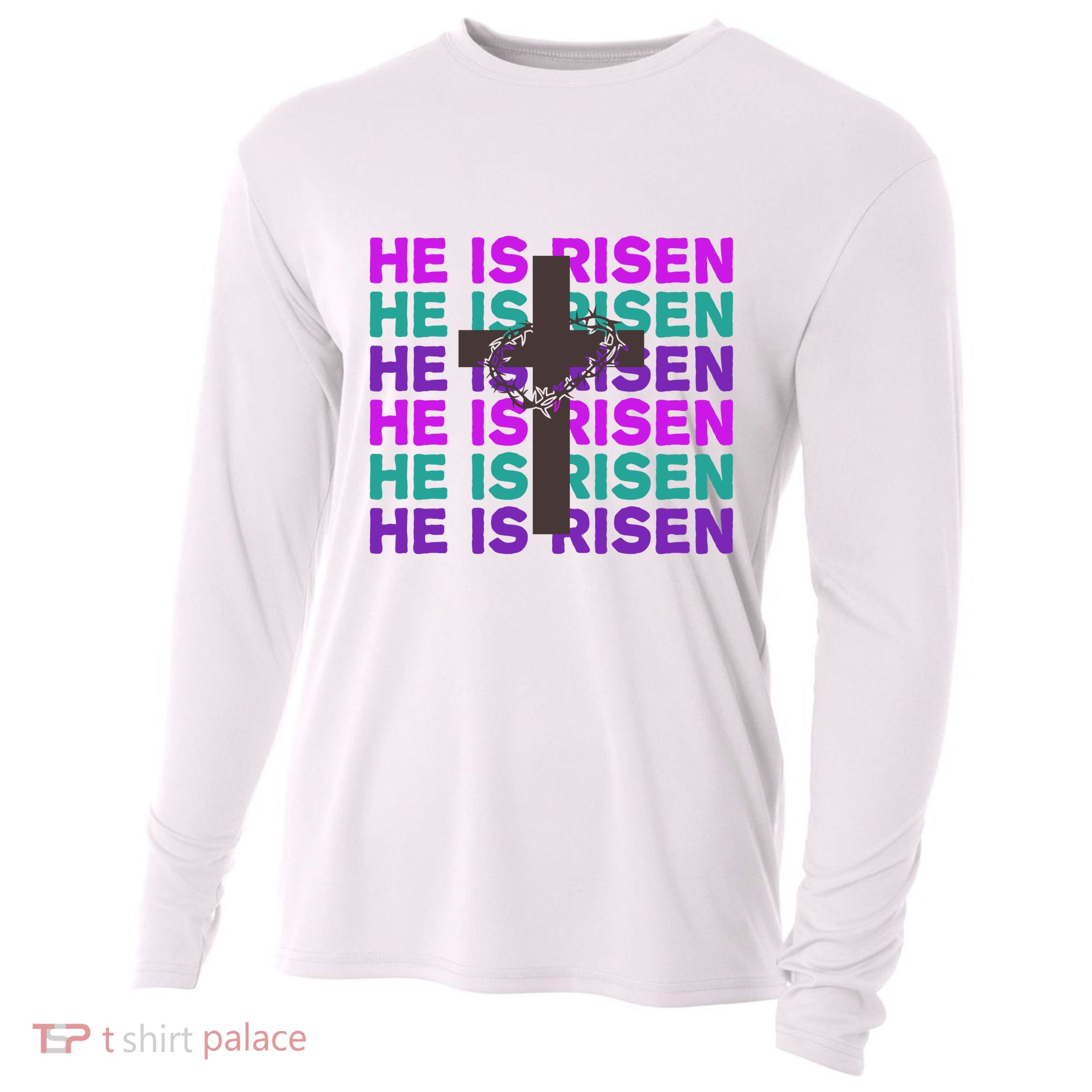 He Is Risen Retro Cross Easter Cooling Performance Long Sleeve Crew