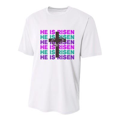 He Is Risen Retro Cross Easter Youth Performance Sprint T-Shirt