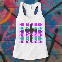 He Is Risen Retro Cross Easter Womens Tank Top