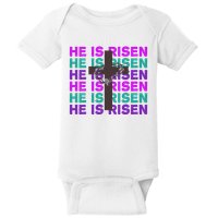 He Is Risen Retro Cross Easter Baby Bodysuit