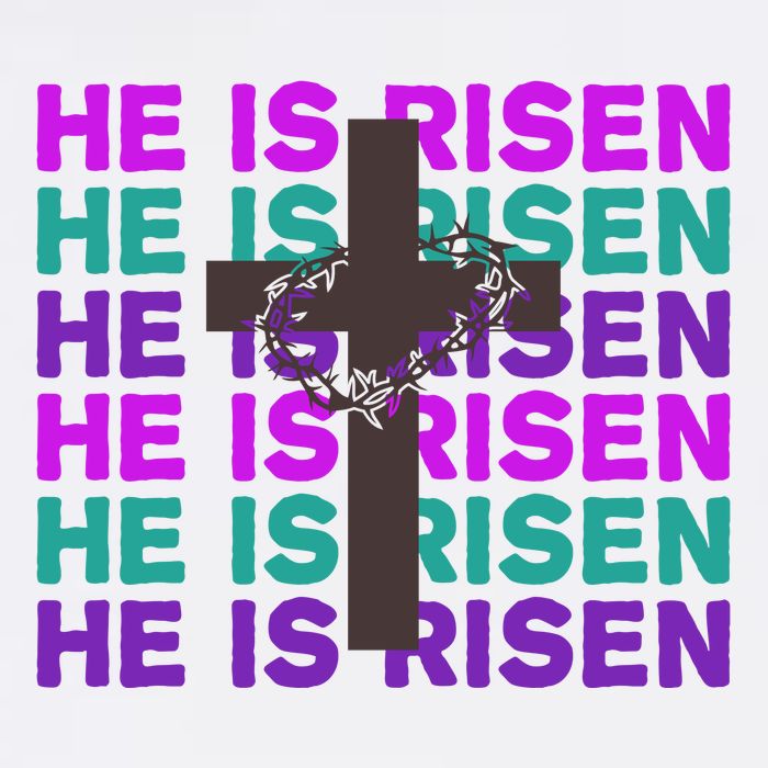 He Is Risen Retro Cross Easter Baby Bodysuit