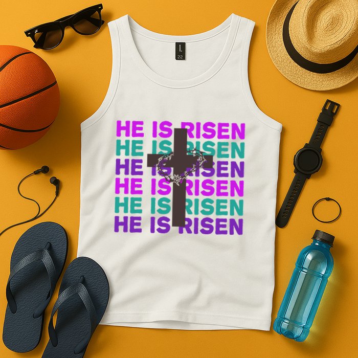 He Is Risen Retro Cross Easter Tank Top
