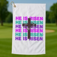 He Is Risen Retro Cross Easter Golf Towel