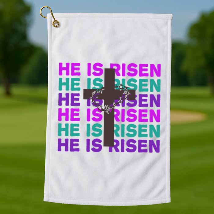 He Is Risen Retro Cross Easter Golf Towel
