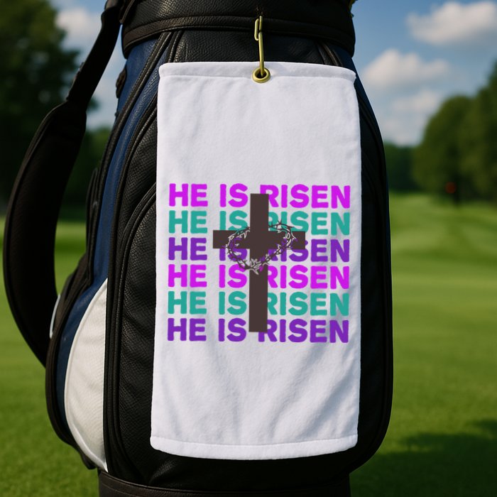 He Is Risen Retro Cross Easter Golf Towel