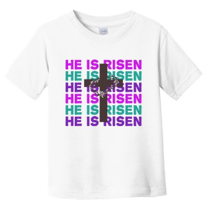 He Is Risen Retro Cross Easter Toddler T-Shirt