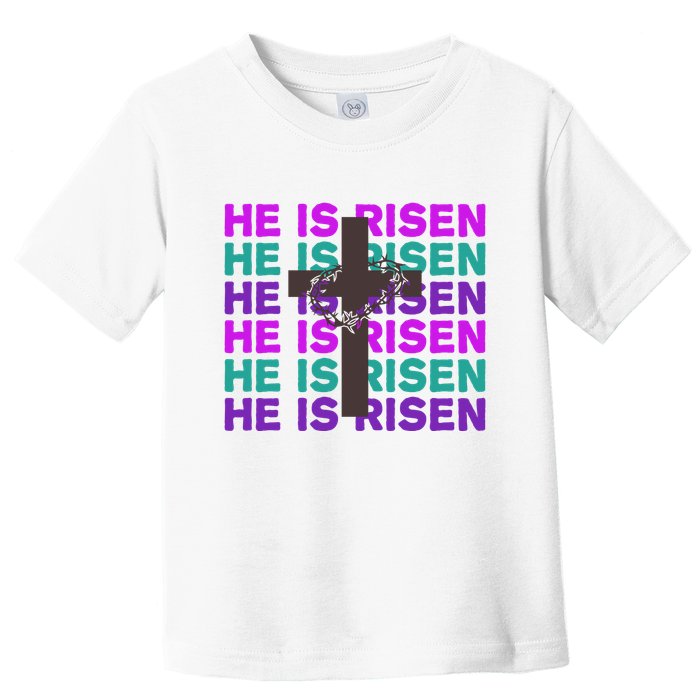 He Is Risen Retro Cross Easter Toddler T-Shirt