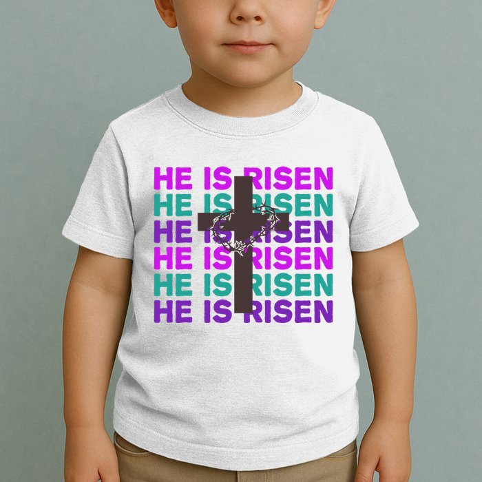 He Is Risen Retro Cross Easter Toddler T-Shirt